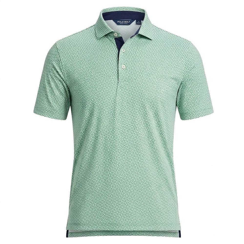 Polo Golf Ralph Lauren Men's XL Polo Shirt Green Geometric Print 100% Cotton